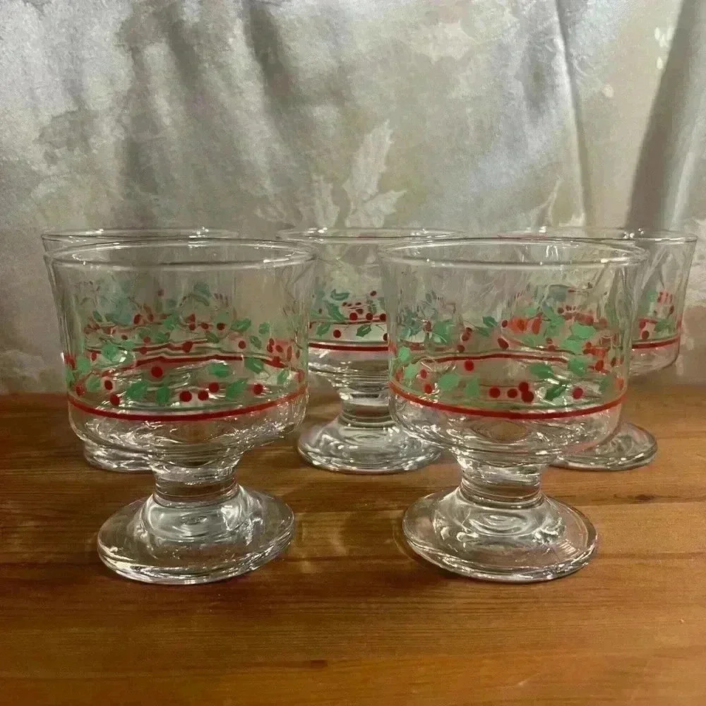 Vintage Arby's Holiday Sherbert Glass Patterned by Libby With Gold Rims - 1980's